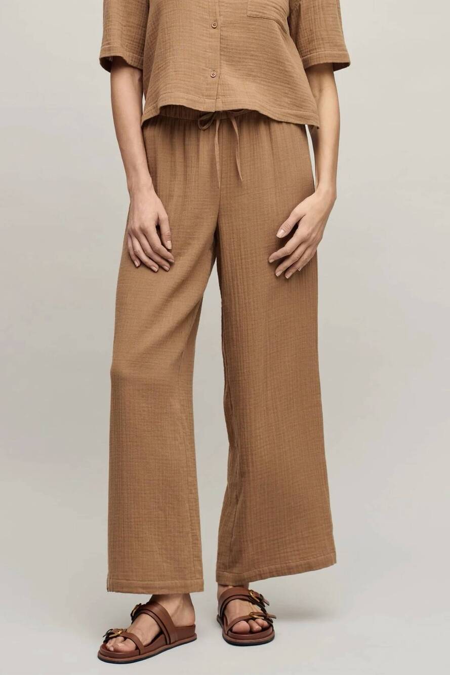 NEW BAREFOOT DREAMS cotton gauze wide leg pant in brown